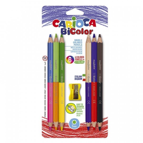 Carioca Ξυλομπογιές 6τμχ Jumbo Διπλής Γραφής με Ξύστρα 60724